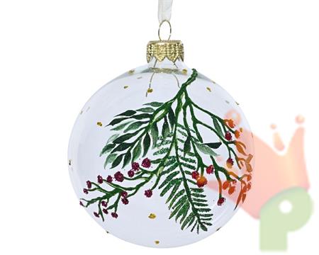 PALLINA DI NATALE TRASPARENTE DECORO BACCHE  8 CM