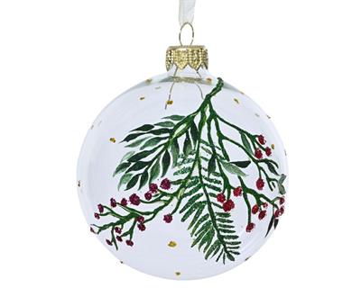 PALLINA DI NATALE TRASPARENTE DECORO BACCHE  8 CM