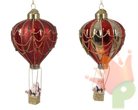 PENDENTE IN VETRO MONGOLFIERA CON BABBO NATALE H.14X7,5CM 2ASS