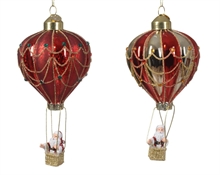 PENDENTE IN VETRO MONGOLFIERA CON BABBO NATALE H.14X7,5CM 2ASS
