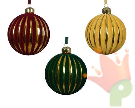 PALLINA DI NATALE ORO CON STRISCE IN VELLUTO 3 ASS 10CM
