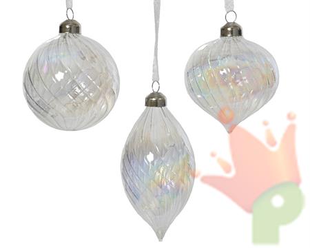 PALLINA DI NATALE IRIDESCENTE FORMA ASSORTITA 8 CM