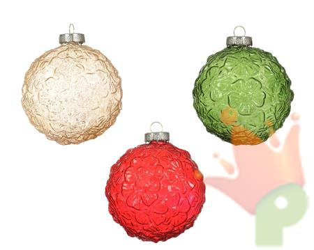 PALLINA DI NATALE TRASPARENTE FANTASIA FIORI 8 CM 3 ASS