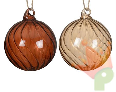 PALLINA DI NATALE IN VETRO TRASPARENTE MARRONE 10 CM 2 ASS