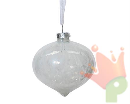 PALLINA DI NATALE BIANCA A CIPOLLA CON GLITTER INTERNI 8CM