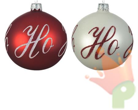 PALLINA DI NATALE BIANCO/ROSSO HO HO HO 8 CM 2 ASS
