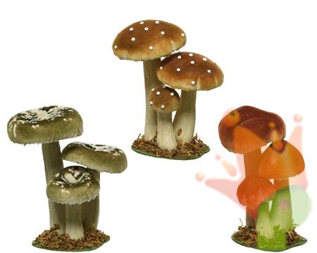 FUNGHI POLIESTERE E VELLUTO H.17X12X9CM ASSORTITO