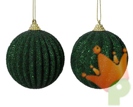 PALLINA DI NATALE VERDE PINO CON GLITTER 8 CM 2 ASS