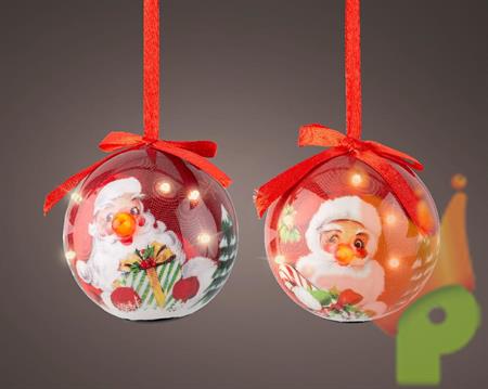 PALLINA DI NATALE LUMINOSA CON DECORO BABBO NATALE 8 CM