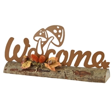 DECORAZIONE BASE IN LEGNO SCRITTA WELCOME FUNGHI H.13X30X5CM