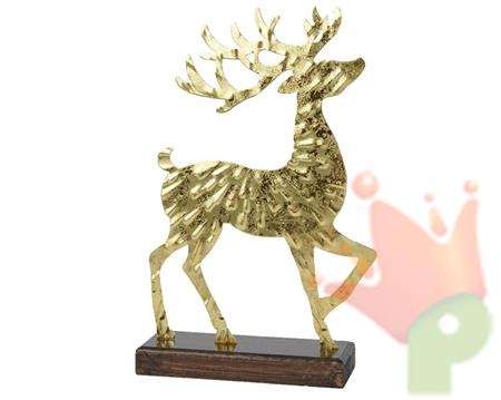 RENNA IN METALLO ORO CON BASE IN LEGNO H26X17X5CM