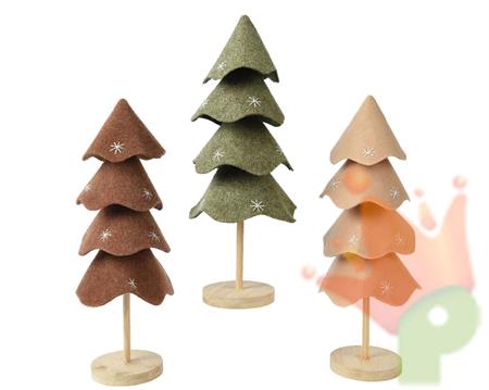 ALBERO IN FELTRO CON BASE IN LEGNO  38 CM 3 ASS