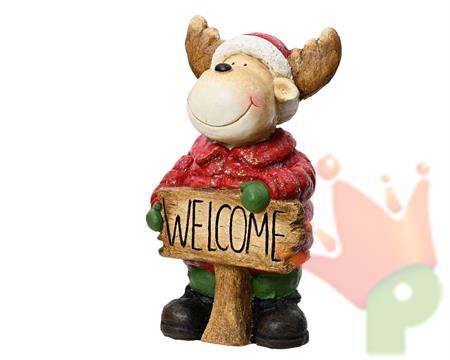 RENNA IN RESINA CON SCRITTA WELCOME H.32,4X16X18,5CM
