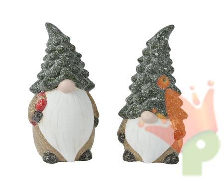 GNOMO IN TERRACOTTA CON CAPPELLO ALBERO H.29 CM 2 ASS