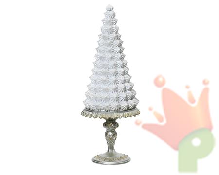 TORTA FORMA ALBERO NATALE BIANCA SU ALZATINA H.37CM