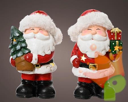 BABBO NATALE TERRACOTTA CON MICROLED 2 ASS