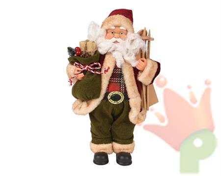 BABBO NATALE CON CAPPOTTO BEIGE SACCO H.30 CM