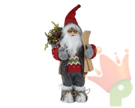 BABBO NATALE CON GILET SCARPE IN PELLICCIA E SCI H 45 CM