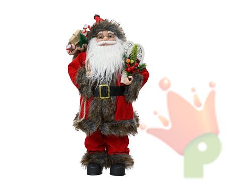 BABBO NATALE CON CAPPOTTO ROSSO E GRIGIO H.45 CM