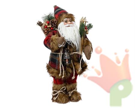 BABBO NATALE CON CAPPOTTO ROSSO A QUADRI E PELLICCIA H.45 CM
