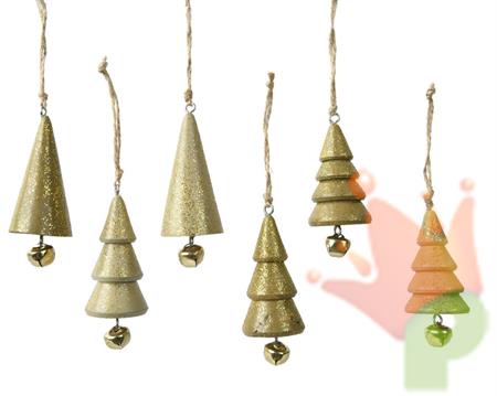 PENDENTE ALBERO IN LEGNO ORO CON CAMPANELLA 6 ASS