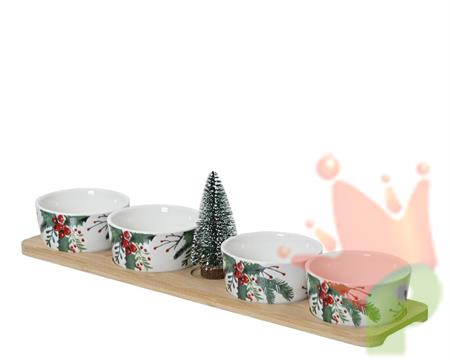 SET NATALIZIO APERITIVO VASSOIO LEGNO CON 4 CIOTOLE