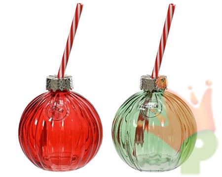 CONTENITORE IN VETRO FORMA PALLINA CON CANNUCCIA 10,5X9,7CM 1PZ