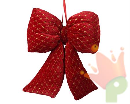 FIOCCO IN VELLUTO ROSSO CON LUSTRINI ORO H.19X16X4