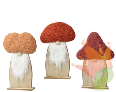 GMOMO IN LEGNO SU BASE CON BARBA E CAPPELLO H 34 CM 3 ASS