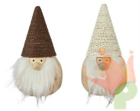 GNOMO IN LEGNO CON CAPPELLO DI CORDA H.17 CM 2 ASS
