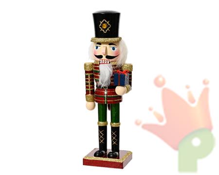 SOLDATINO SCHIACCIANOCI IN LEGNO MULTICOLOR GLITTER ORO H.25 CM
