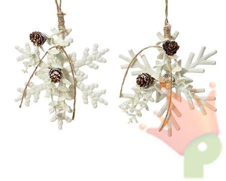 PENDENTE FIOCCO DI NEVE CON PIGNE 2 ASS