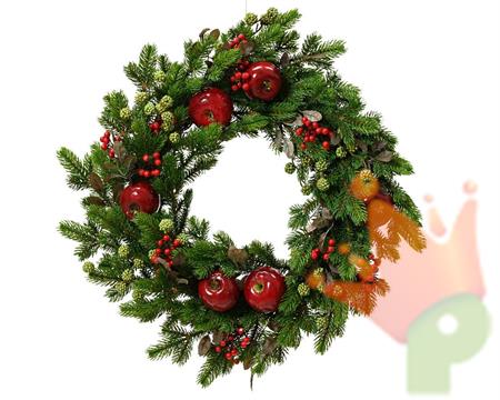 GHIRLANDA FUORIPORTA CON MELE BACCHE ROSSE 40 CM
