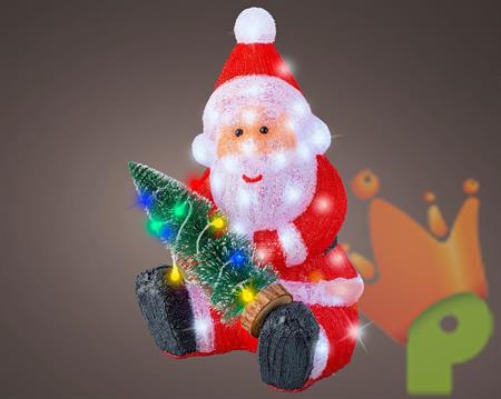 BABBO NATALE CON ALBERO IN ACRILICO 80 LED BIANCO FREDDO+MULTICO