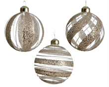 PALLINE TRASPARENTI IN VETRO DECORATO GLITTER 8 CM 1 PZ ASS.