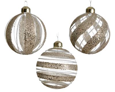 PALLINE TRASPARENTI IN VETRO DECORATO GLITTER 8 CM 1 PZ ASS.