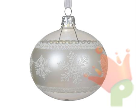 PALLINA PER ALBERO IN VETRO DECORO FIOCCHI DI NEVE 8 CM