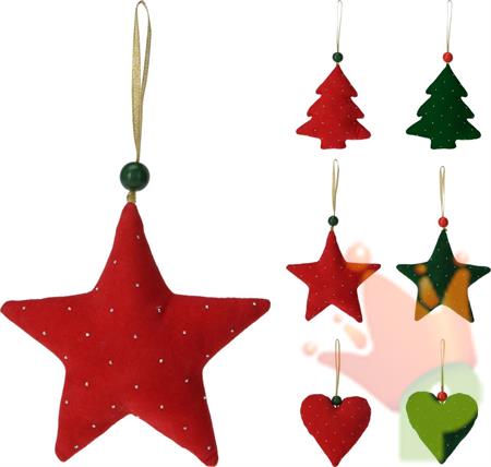 PENDENTE VELLUTO ALBERO/STELLA/CUORE 11X13CM 6ASS