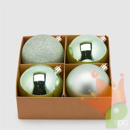 PALLINE DI NATALE VERDE SALVIA GLITTER OPACO LUCIDO 4PZ 10 CM