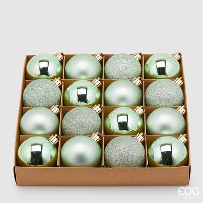 PALLINE DI NATALE VERDE SALVIA LUCIDE OPACHE GLITTER 16 PZ 6 CM