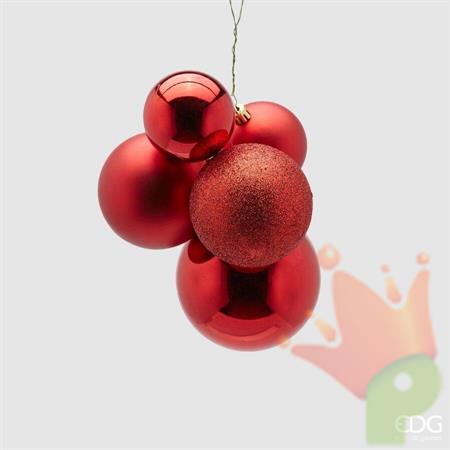 PALLINE DI NATALE A GRAPPOLO ROSSE 5 PZ 6/8/10 CM