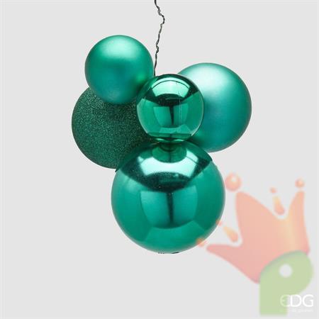 PALLINE DI NATALE A GRAPPOLO VERDE 5 PZ 6/8/10 CM