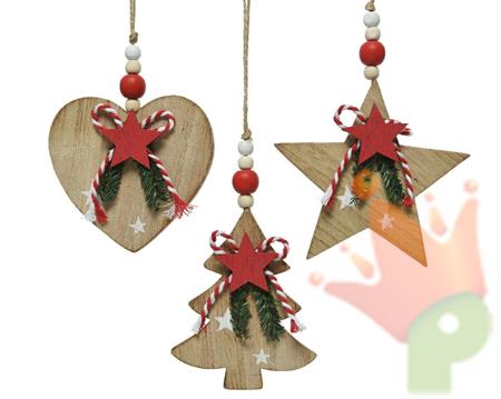 PENDENTE NATALIZIO IN LEGNO STELLA/CUORE/ALBERO12 CM 1 PZ