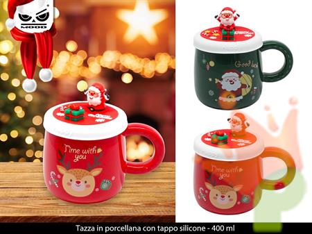 TAZZA NATALIZIA IN PORCELLANA CON TAPPO IN SILICONE
