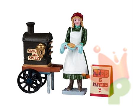 FIGURA VILLAGGIO NATALIZIO CARRETTO TORTA E PASTICCINI SALATI