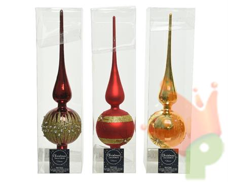 PUNTALE PER ALBERO 8X31CM ROSSO/ORO DECORATO