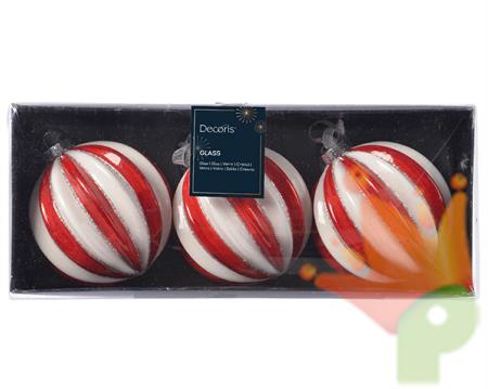 PALLINA DI NATALE A STRISCE BIANCHE E ROSSE 8 CM