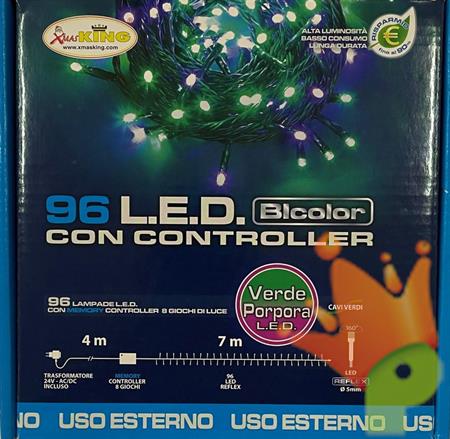 LUCI DI NATALE 96 LED BICOLORE VERDE E PORPORA