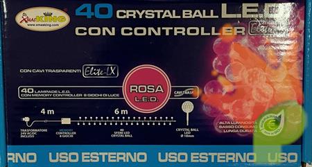 CATENA DI LUCI 40 LED CRISTAL BALL. ROSA USO EXT 6MT