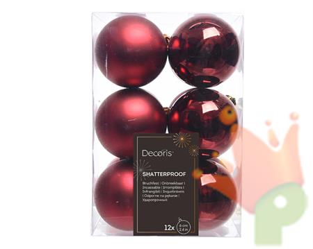 PALLINE DI NATALE BORDEAUX 6 CM CONFEZIONE 12 PZ